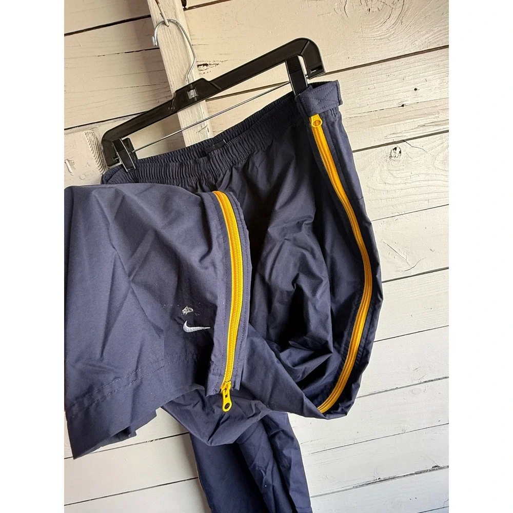 Vintage Nike Track Pants Mens XXL Navy Blue Yellow Full Side Zip Nylon Warm Up